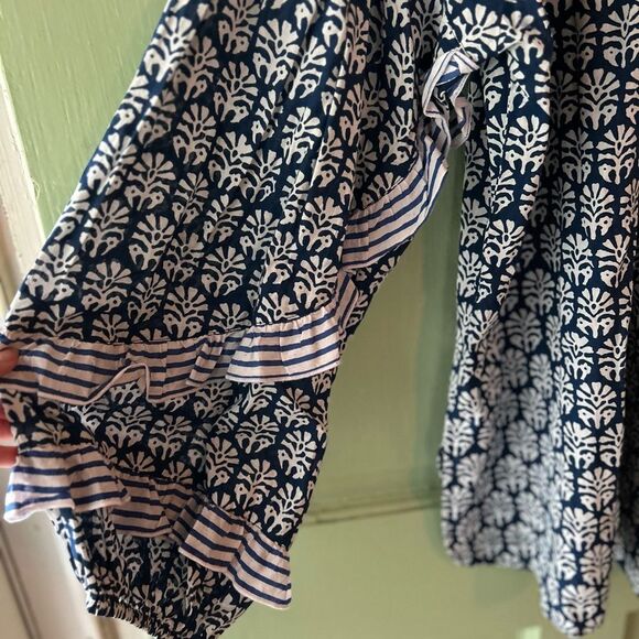 Madison Mathews OLIVE Shirt Palm fronds hand block small - Picture 5 of 10